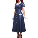 Elegant Women Midi Dress Shiny PVC Leather Turn-down Collar Patchwork Single-Breasted Long Dress Party Club  A-line Female Dress