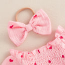 Newborn Clothes Baby Girl Autumn Romper Dress Long Sleeve Crew Neck Red Heart Print Jumpsuit with Bow Headband