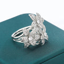 2024 New High Pear Shaped Branch Flower Zircon 925 Stamp Ring for Women's Fashion Flower Diamond Big Ring Party Birthday Gift