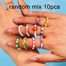 New Korean Colorful Bohemia Small Flower Rings Sets Handmade Beaded Finger Rings For Women Girls Summer Beach Jewelry Gifts