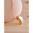 Yhpup Natural Shell Square Thicker Pendant Stainless Steel Fashion Necklace Unisex High Quality Golden Chain Jewelry Men Women