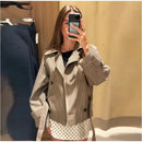 Chic Grid Belt Women's Coat Double Breasted Lapel Lace-Up Long Sleeve Lady Coats 2026 Autumn Fashion Female Vintage Jacket Lady