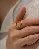 Youthway Metal Cutout Geometric Rectangular 18k Gold Plated Ring Texture Waterproof Jewelry for Women