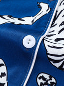 Tiger print pajama set button-down cardigan lapel short elastic waistband shorts women's loungewear