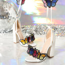 Liyke 2026 New Arrivals Open Toe White Sandals For Women Handwork Embroidery Butterfly Lace Up High Heels Party Dress Shoe Pumps