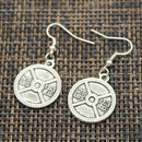 New Fashion Handmade Fitness Equipment Dumbbell Disc Pendants Silver Color Earrings For Womens Style