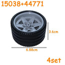 Car Truck Wheels Hub Bricks MOC Technical Tire Wheel Cross Hole Set Motorcycle Tyre & Rim Construction Building Blocks