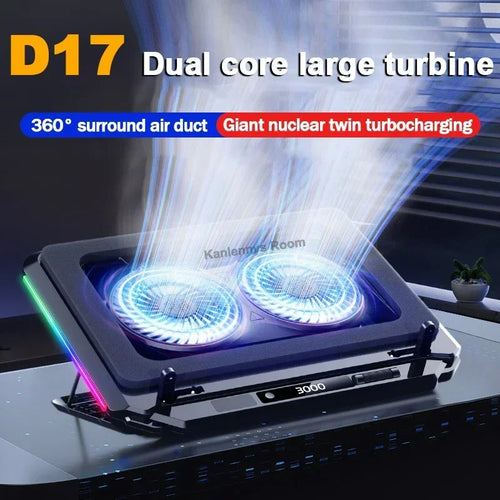 D17 Gaming Laptop Cooling pad for 15-21'' Notebook Cooler Stand w/ RGB Light 2 Fans 5 Angle Adjustable LED Screen Laptop Bracket