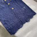 The Cobalt Lace | Floral Lace Patchwork Midi Dress with Retro Turn-Down Collar