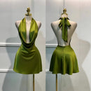 Solid Satin Women's Dress – Back Zipper Open Back Fitted, Vacation Party Evening Wear