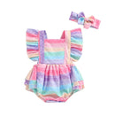 Toddler Girl Floral Print Sleeveless Romper Dress with Matching Headband Set Adorable Summer Outfit for Baby Girls