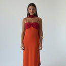 Color Blocking Scarf Collar Sling Dress Sexy Waist Cinching Chic Split Bodycon Maxi Dresses 2026 Lady Club Party Vestido