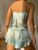 Elegant Floral Print Cami Tops   Ruffle Hem Shorts Pajama Set  Women's Sleepwear  Loungewear
