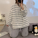Women's Fluffy Coral Velvet Pajama Sets Winter Cute Students Baggy Cozy Striped Loungewear Simple Warm College Pyjamas Thicken