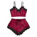 Satin Silk Pajamas Set Women Sexy Lace Sleepwear Summer Hot V-neck Sleeveless Pijamas Faux Silk Homewear Letter Print Nightwear