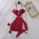 Ellolace Sexy Deep-V Neck Satin Dress Sexy Lingerie Lace Patchwork Split Sissy Night Dress Women Slip Dress Silk Nightwear