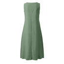 Breathable Summer Women Midi Dress Linen Blend Notch V Neck Dress Button Sleeveless Loose Fit Dresses Comfy Casual Beach Outfit