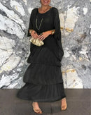 Female Elegant Floral Print Chiffon Boho Long Dress Spring Round Neck Women Pullover Dress Half Bat Sleeve Cake Skirt Dress
