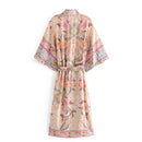 Boho Queens Women Peacock Print Bat Sleeve Beach Bohemian Kimono Robe Ladies V Neck Tassel Summer Bikini Cover-ups