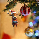 2D Acrylic Cartoon Fawn Christmas Tree Pendant Christmas Cartoon Cute Christmas Hat Fawn Print Easter Decorations