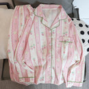 Flower Print Women Autumn Two Piece Pajama Set Long Sleeve V Neck Top & Elastic Waist Pants 2 Pieces Female Sleepwear Nightwear