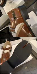 MKKHOU Fashion Sandals Women's New High Quality True Leather Split Toe Shoes Low Heel Hollow out Mary Jane Shoes Modern Shoes