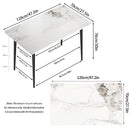 High Gloss 4-6 Seater Rectangular Marble Dining Table Kitchen Island Restaurant Lunch Dinner Table Black Metal Legs