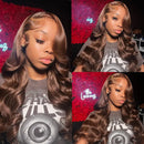 200 Density 13x4 HD Chocolate Brown Body Wave Lace Front Wig Human Hair Pre Plucked