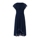Womens Dresses Wedding Party Bridesmaid Elegant V Neck Chiffon Dress Slim High Waist Flutter Sheer Mesh Sleeve Long Dresses