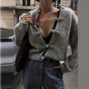 Casual Stripe Scarf Loose Top Women Fashion Full Sleeve O-neck Single Breasted Knitted Coats Female 2026 Autumn Lady Outwears