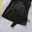 Ellolace Sexy Deep-V Neck Satin Dress Sexy Lingerie Lace Patchwork Split Sissy Night Dress Women Slip Dress Silk Nightwear