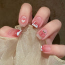 24Pcs French With Drill Short Fake Nails Press On Nail Tips Artificial Full Cover Cute Bow Wearing False Nails Art Free Shipping