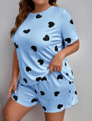 Plus Size XL-5XL Oversized Sleepwear Round Neck Women's Pajamas Sets Short Sleeve T-Shirt Shorts Pink Heart Print Loungwear 2PC