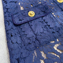 The Cobalt Lace | Floral Lace Patchwork Midi Dress with Retro Turn-Down Collar