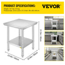 SucceBuy Kitchen Work Bench Commercial Catering Table Worktable with Undershelf Stainless Steel 330LBS 286LBS Restaurant Garage
