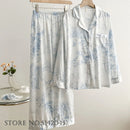 Spring Autumn Female Pajamas Trouser Set Luxury Feather Pink Bride Wedding Sleepwear Gift Sexy Loose Satin Home Wear Loungewear