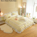 Korean Ins Bedding Set, Luxury Quilt Cover, Pillowcase Flat Bed Sheets, Simple Girl Princess Ruffle Home Textiles