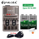 PALO 6F22 9V Ni-MH Rechargeable Battery 9 V 300mAh Batteries 9 voltage low self-discharged 9 volt battery with Smart Charger