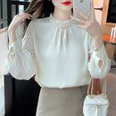 2023时尚雪纺女衬衫新款长袖女装钉珠宽松OL衬衫女性上衣Blusas 25649