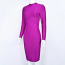 WillBeNice Vintage Office Lady Fuchsia Bandage Dress Fashion Women Long Sleeve Dress Bodycon Zipper Slim Elastic Luxury Dresses