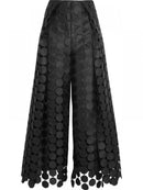 Yeezzi女装时尚镂空波点高腰阔腿裤2025春秋纯色休闲通勤长裤