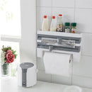 ABS Material Wall Mounted Kitchen Cling Film Dispenser with Cutter, Cling Film Aluminum Foil Roll Holder Paper Towel Holder Grey