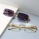 New Rimless Rectangle Vintage Metal Leopard Head Sunglasses Fashion Frameless Tinted Glasses Shades for Women Men