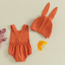 Infant Baby Girl Boy Easter Outfits Fuzzy Embroidery Sleeveless Romper with Bunny Ears Hat Set Toddlers Summer Clothes Sets