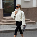 Retro Crocodile Pattern Short Women's Leather Jacket High Collar Zipper Loose Long Sleeve Jackets 2026 Lady Street Daily Wear
