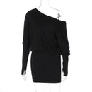 Women's Off-Shoulder Mini Dress Long Sleeve Oblique Neck Bodycon Sexy Short Fashion for Party Club Fall Winter