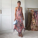 Chic Printed Women's Dress Halter Sleeveless Irregular Waist-Closed Lady Dresses 2026 Summer Chic Female Vacation Holiday Robe