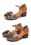 WOIZGIC Women Mother Ladies Female Genuine Leather Sandals Shoes Platform Summer Cool Beach Retro Flowers High Heel Buckle Strap
