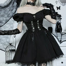Mall Gothic Emo Jacquard A-line Dresses Goth dress Elegant Grunge Ruched Bandage Partywear Punk Black Women Halloween Club Dress