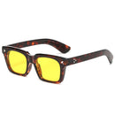 SO&EI Vintage Square Men Sunglasses Fashion Yellow Blue Shades UV400 Women Trending Rivets Punk Sun Glasses